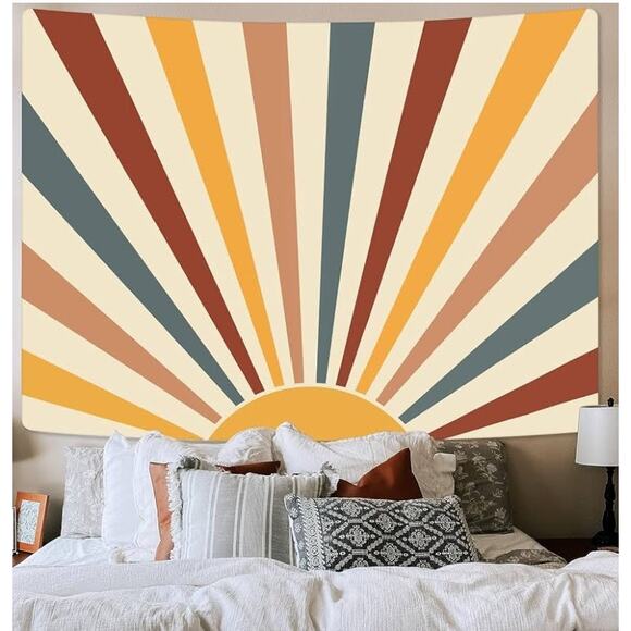 Bohemian Tapestry Hanging  Bedroom Wall Decor Rainbow Sunrise Geometric Vtg 70s - Picture 6 of 6